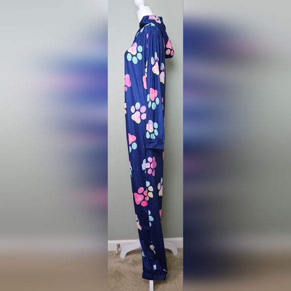 Onesie Pajamas Watercolor Paw Print Sleepwear Jumpsuit Costume One Piece LARGE - Picture 5 of 13